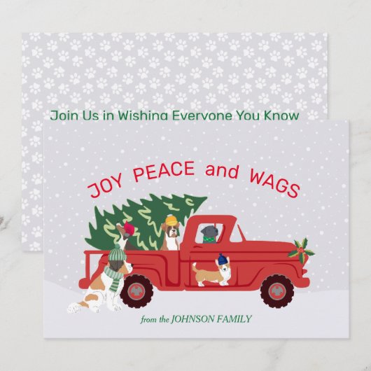 Rode Vrachtwagen Kerstboom Honden Rijden Kerstmis Kaart (Voorkant / Achterkant)