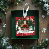 Rode Vrachtwagen Kerstboom Levering Rode geruite f Metalen Ornament