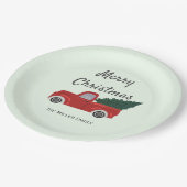 Rode vrachtwagen kerstboom papieren bordje (Gekanteld)