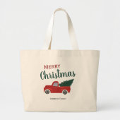 Rode vrachtwagen kerstboom personaliseert grote tote bag (Voorkant)