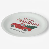 Rode vrachtwagen kerstboom personaliseert papieren bordje (Gekanteld)