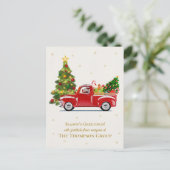 Rode Vrachtwagen Kerstboom Zakelijke vakantie Briefkaart (Staand voorkant)