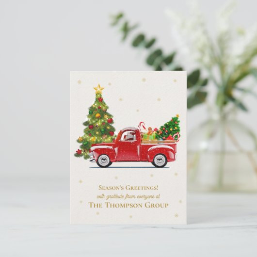 Rode Vrachtwagen Kerstboom Zakelijke vakantie Briefkaart (Staand voorkant)