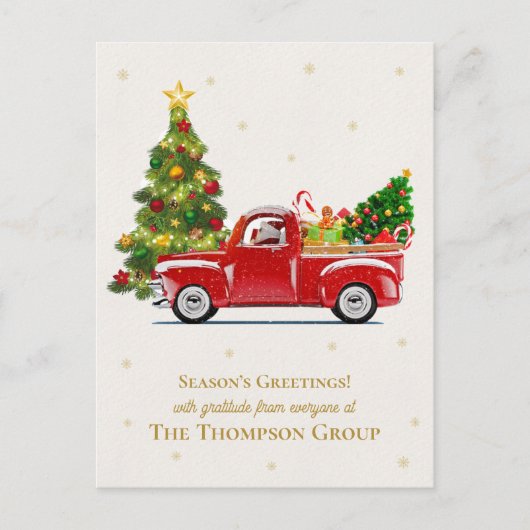 Rode Vrachtwagen Kerstboom Zakelijke vakantie Briefkaart (Voorkant)