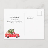  rode vrachtwagen kerstboomkrijt, bewegend aankondigingskaart (Achterkant)