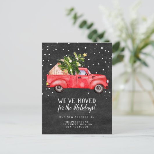  rode vrachtwagen kerstboomkrijt, bewegend aankondigingskaart (Staand voorkant)