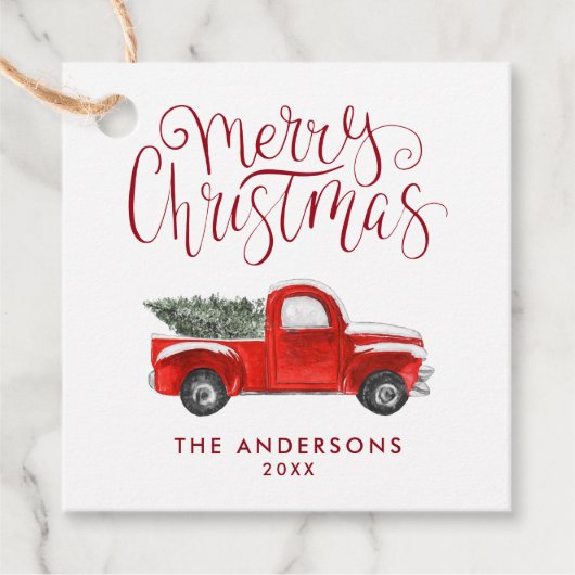  rode vrachtwagen | Kerstcadeaubonnen Bedankjes Labels (Voorkant)