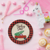 Rode Vrachtwagen Kerstfeest Borden Buffalo Plaid Papieren Bordje (Feest)