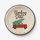 Rode Vrachtwagen Kerstfeest Borden Papieren Bordje (Voorkant)