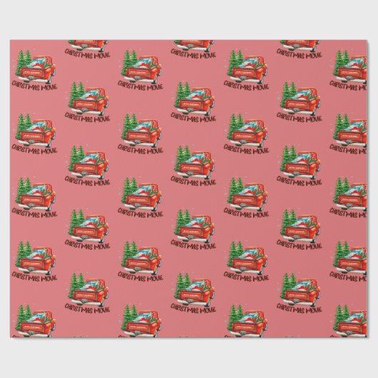  rode vrachtwagen kerstfilm cadeaupapier (Vlak)