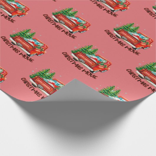 rode vrachtwagen kerstfilm cadeaupapier (Hoek)