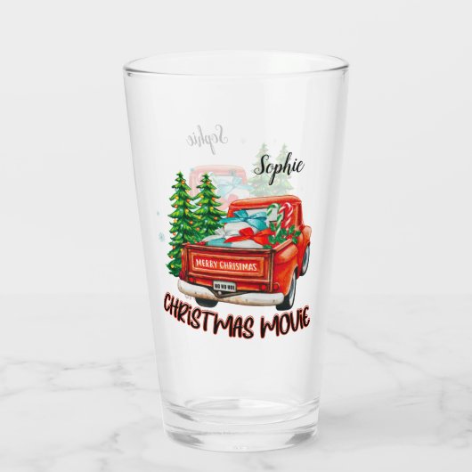  rode vrachtwagen kerstfilm glas (Achterkant)