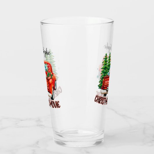  rode vrachtwagen kerstfilm glas (Links)