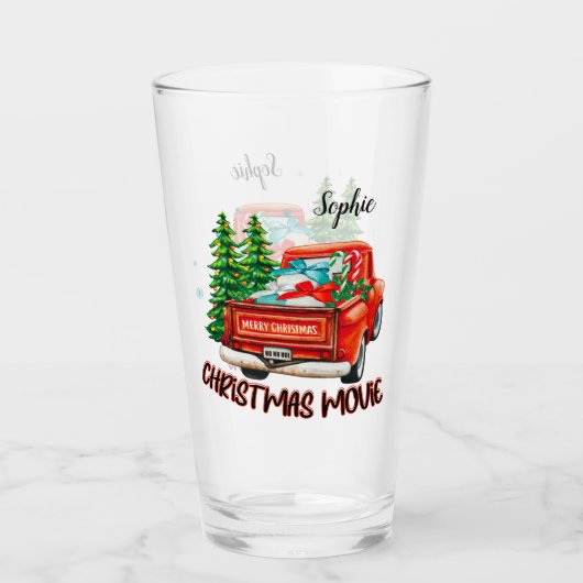  rode vrachtwagen kerstfilm glas (Voorkant)