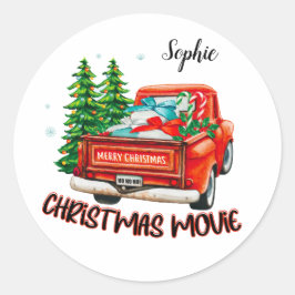 rode vrachtwagen kerstfilm ronde sticker