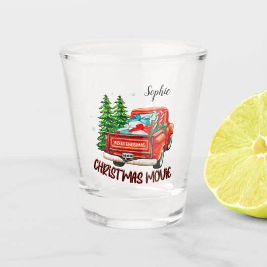 rode vrachtwagen kerstfilm shot glas (Voorkant)