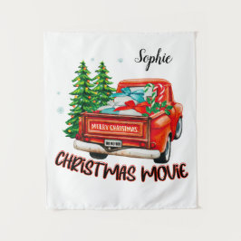 rode vrachtwagen kerstfilm wandkleed