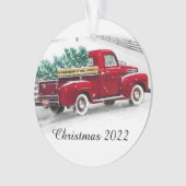 Rode vrachtwagen Kerstmis Acrylisch Ornament (voorkant)