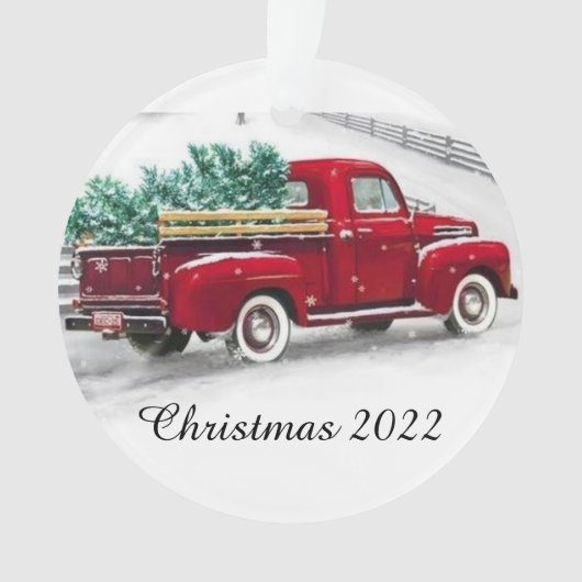 Rode vrachtwagen Kerstmis Acrylisch Ornament (voorkant)