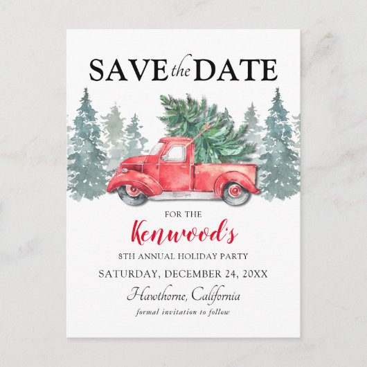 Rode Vrachtwagen Kerstmis Feest Save the Date Aankondigingskaart (Voorkant)