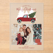 rode vrachtwagen Kerstmis Foto Acryl Uitnodigingen (Voorkant)