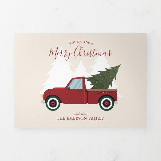 rode vrachtwagen Kerstmis Foto Drieluik Wenskaart (Cover)