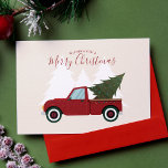 rode vrachtwagen Kerstmis Foto Feestdagen Kaart<br><div class="desc">Grappige illustratie van een oude mode rode vrachtwagen met een kerstboom. Personaliseer dit ontwerp met uw favoriete familiefoto en een aangepaste boodschap.</div>