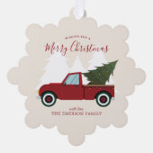  rode vrachtwagen Kerstmis Foto Ornament Kaart (Voorkant)