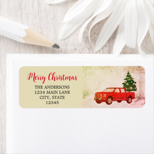  rode vrachtwagen kerstretour adreslabel etiket (Insitu)