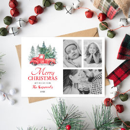 Rode Vrachtwagen Kerstvakantie 3 Foto Feestdagenkaart