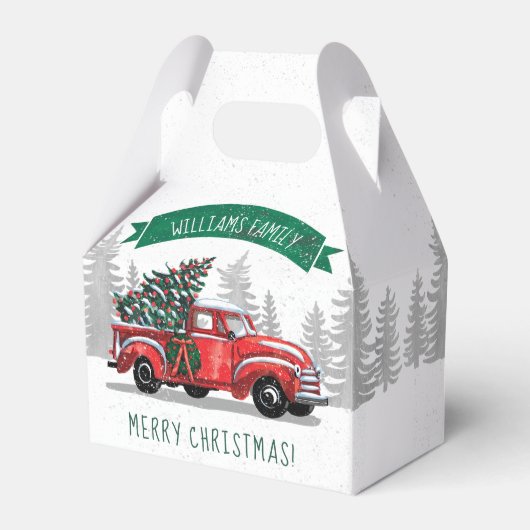  rode vrachtwagen Merry Christmas familienaam Bedankdoosjes (Achterkant)