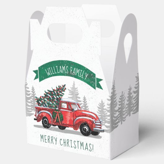  rode vrachtwagen Merry Christmas familienaam Bedankdoosjes (Geopend)