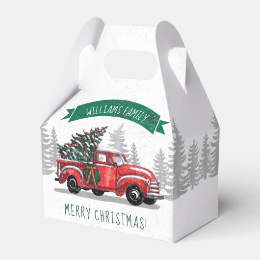 rode vrachtwagen Merry Christmas familienaam Bedankdoosjes (Voorkant Zijde)