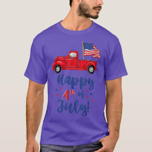 Rode vrachtwagen met Amerikaanse vlag Fijne 4 juli T-shirt
