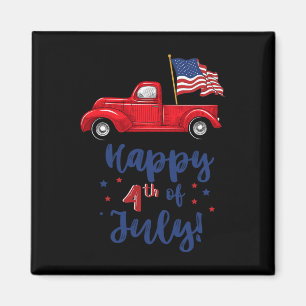 Rode vrachtwagen met Amerikaanse vlag Happy 4th of Magneet