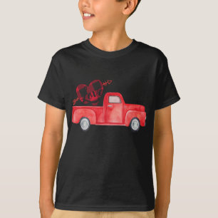 Rode vrachtwagen met buffel geruite hartpijl liefd t-shirt