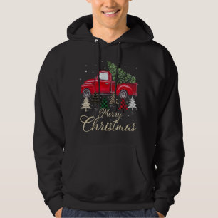 Rode vrachtwagen met buffelplaat en luipaard kerst hoodie