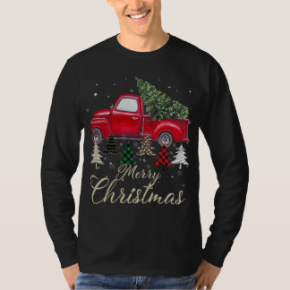 Rode vrachtwagen met buffelplaat en luipaard kerst t-shirt