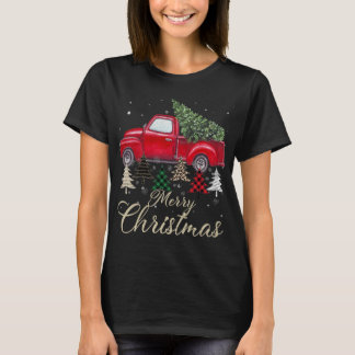 Rode vrachtwagen met buffelplaat en luipaard kerst t-shirt