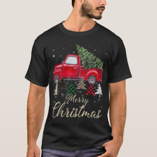Rode vrachtwagen met buffelplaat en luipaard kerst t-shirt