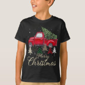 Rode vrachtwagen met buffelplaat en luipaard kerst t-shirt (Voorkant)