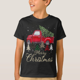 Rode vrachtwagen met buffelplaat en luipaard kerst t-shirt