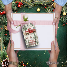 Rode vrachtwagen met cadeaus en sneeuwman