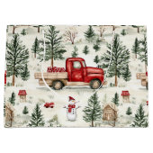 Rode vrachtwagen met cadeaus en sneeuwman groot cadeauzakje (Voorkant)