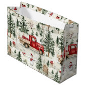 Rode vrachtwagen met cadeaus en sneeuwman groot cadeauzakje (Voorkant Gekanteld)