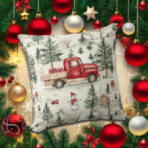 Rode vrachtwagen met cadeaus en sneeuwman