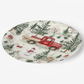 Rode vrachtwagen met cadeaus en sneeuwman papieren bordje (Gekanteld)