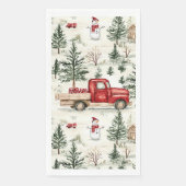 Rode vrachtwagen met cadeaus en sneeuwman servet (Voorkant)