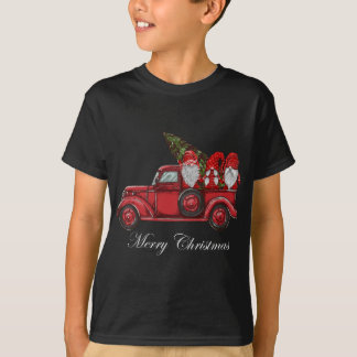  rode vrachtwagen met drie gnomen Merry Christma T-shirt