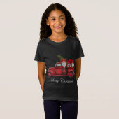  rode vrachtwagen met drie gnomen Merry Christma T-shirt (Voorkant volledig)
